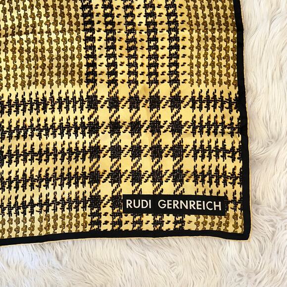 Rudi Gernreich Vintage 100% Silk Houndstooth Plaid Square Scarf Hand Rolled - Picture 3 of 10